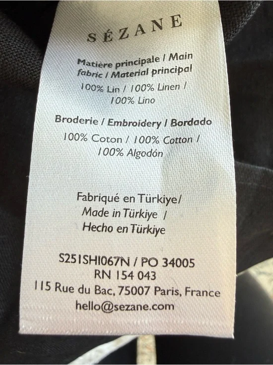 Sézane Black Linen Crochet Trim Button Up Blouse Top Size 36 US 4 - Picture 6 of 8